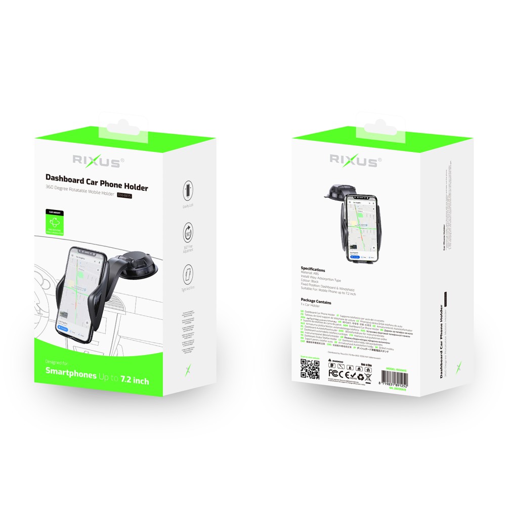 Rixus RXHM15 Adjustable Smartphone Holder With Suction Cup Black