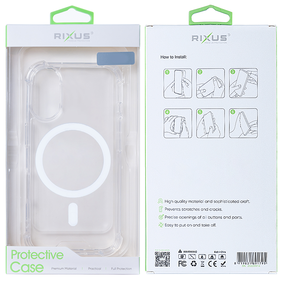 Rixus Anti-Burst Case With MagSafe For Samsung Galaxy S25 Edge S937B Transparent