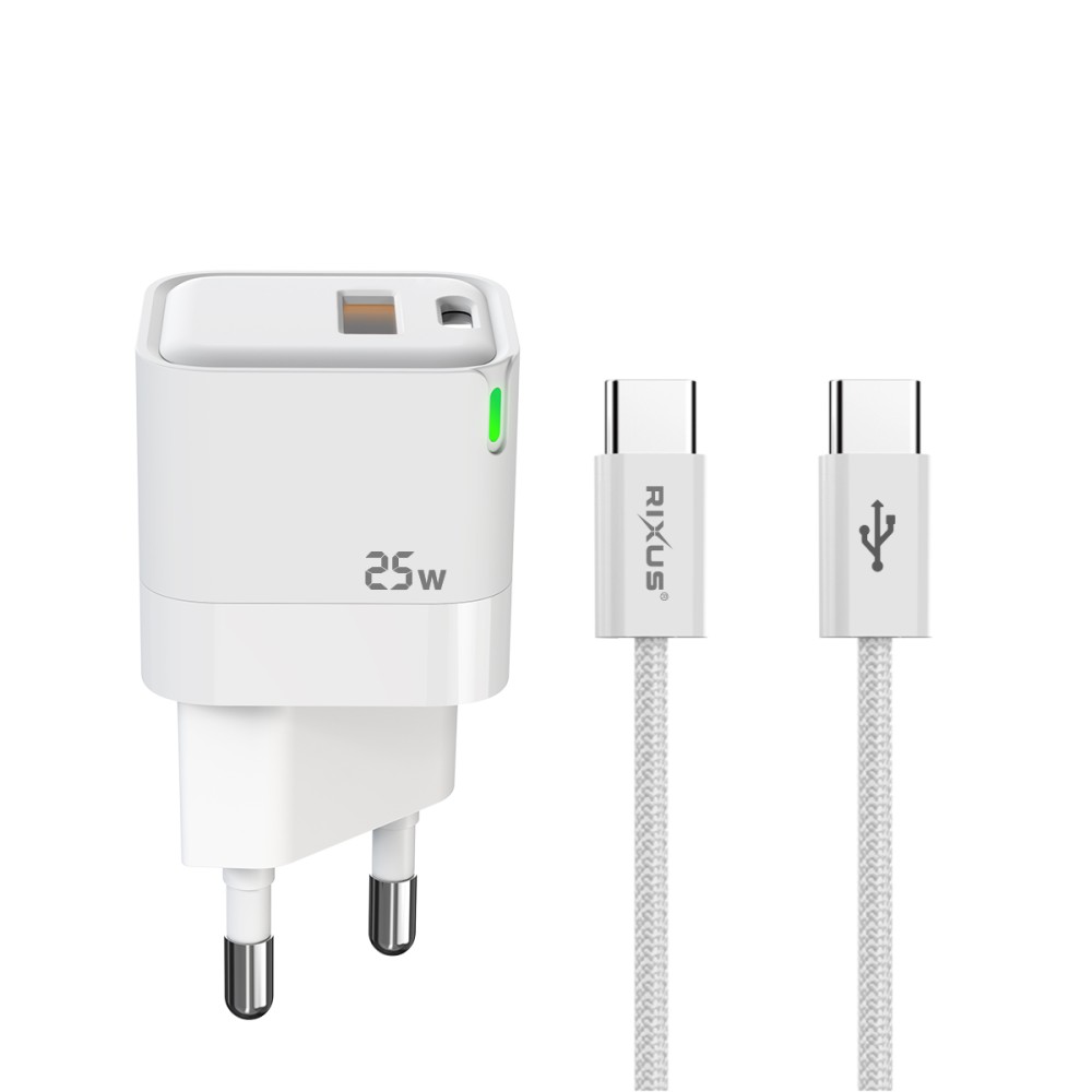 Rixus RXHC11 25W Wall Charger Kit With USB C to USB C Cable