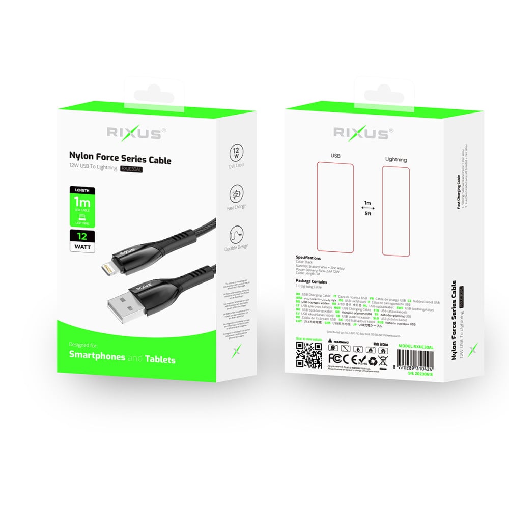 Rixus Alloy USB To Lightning Data Cable Metal RXUC30AL - Gray