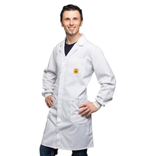 ESD work coat white, 3/4 length long sleeve, S