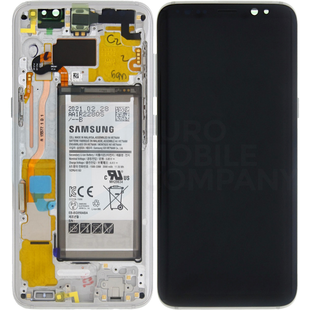 Samsung Galaxy S8 SM-G950F (GH97-20457B) Display Complete + frame & Battery - Arctic Silver (Silver)