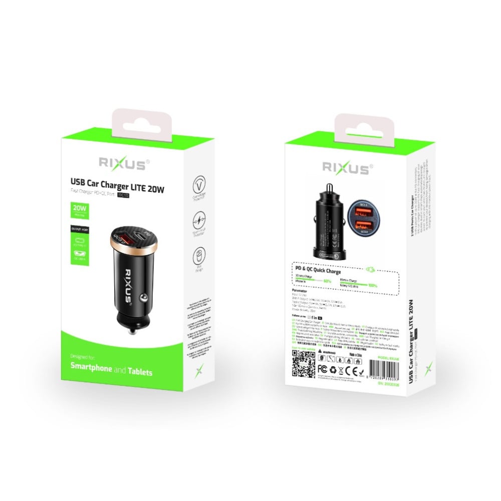 Rixus QC3.0+PD Fast Car Charger 20W RXC58