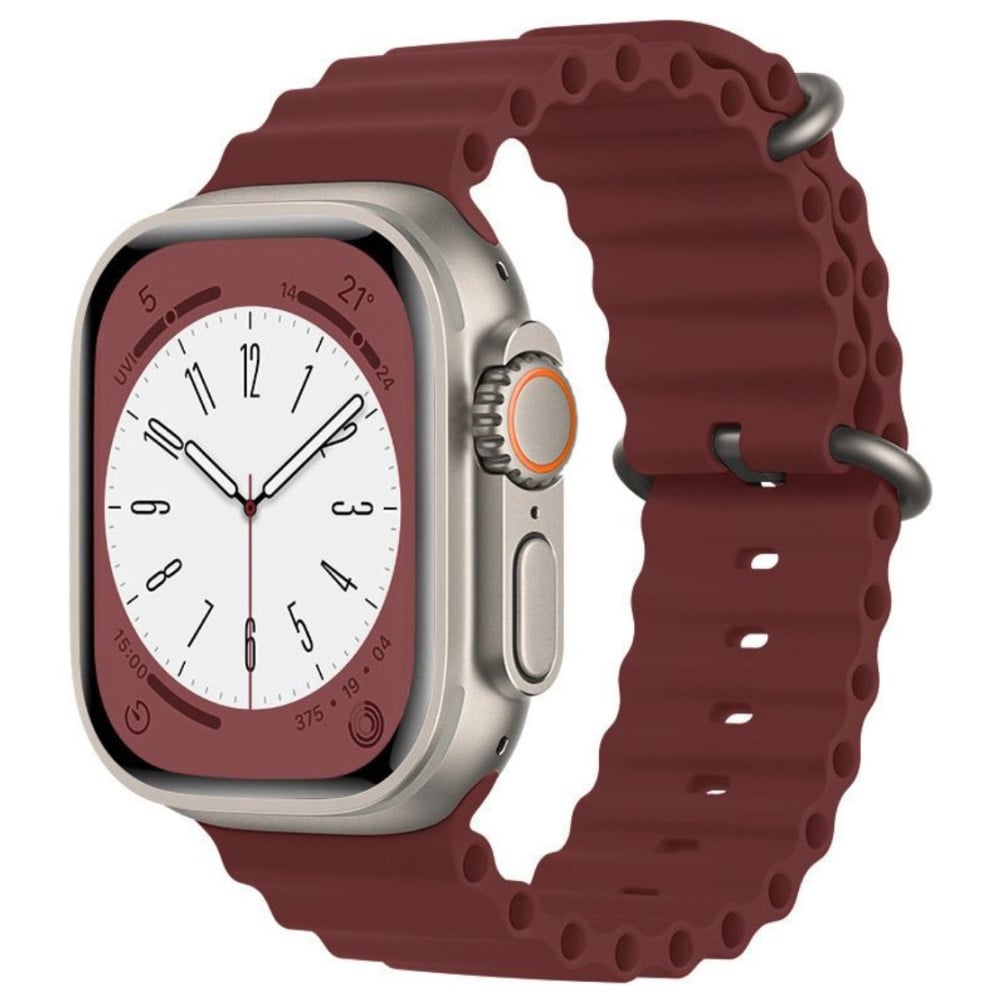 Ocean Breathable Soft Silicone Strap For Apple Watch Series 42/44/45/49mm (Size M/L) - Wine Red