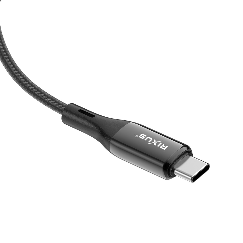 Rixus Braided USB-C To Lightning Cable With LED Display 1m Nylon RXUC28L - Black