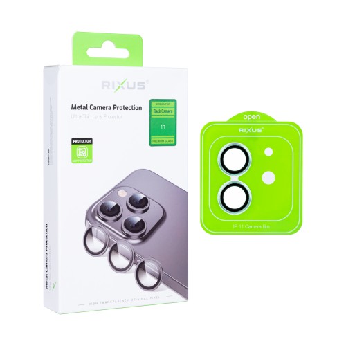 Rixus Metal Shield Camera Tempered Glass For iPhone 11 Green