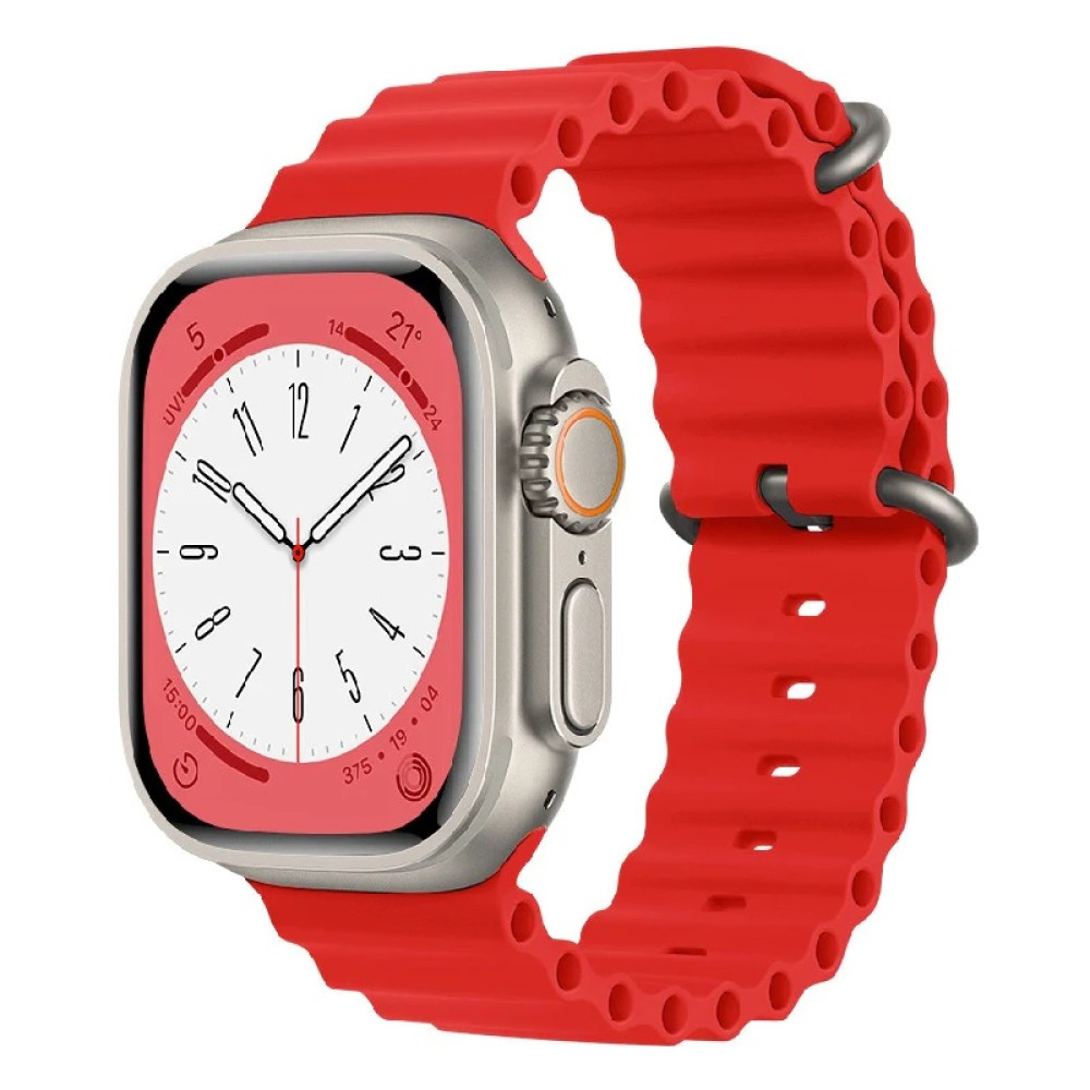 Ocean Breathable Soft Silicone Strap For Apple Watch Series 42/44/45/49mm (Size M/L) - Red