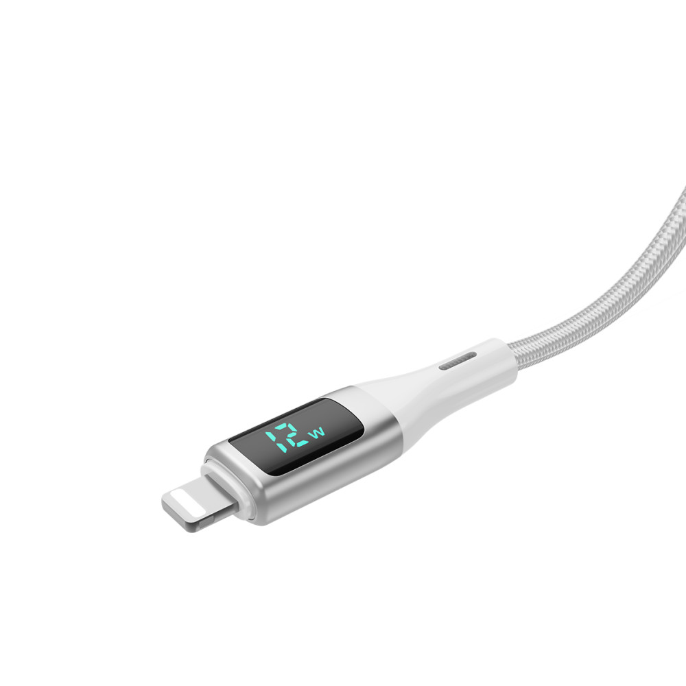 Rixus Braided USB-A To Lightning Cable With LED Display RXUC29AL - White