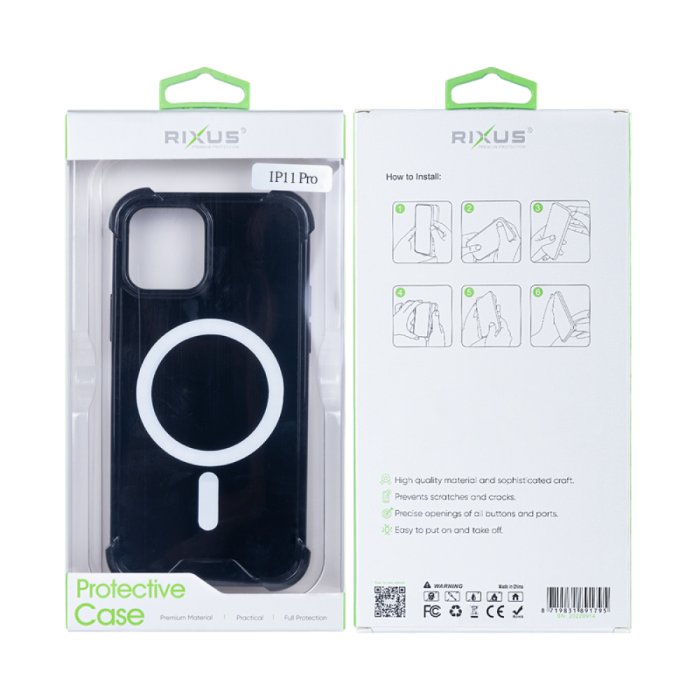Rixus For iPhone 11 Pro Anti-Burst Case With Magsafe - Black