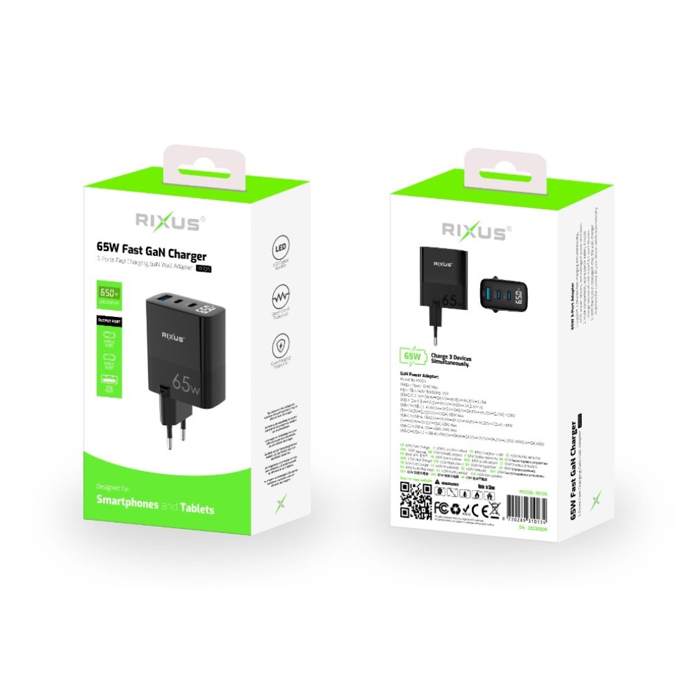 Rixus RX105 PD Gan Charger 65W Black