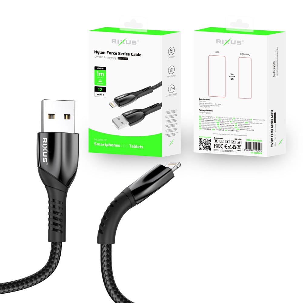 Rixus Alloy USB To Lightning Data Cable Metal RXUC30AL - Gray