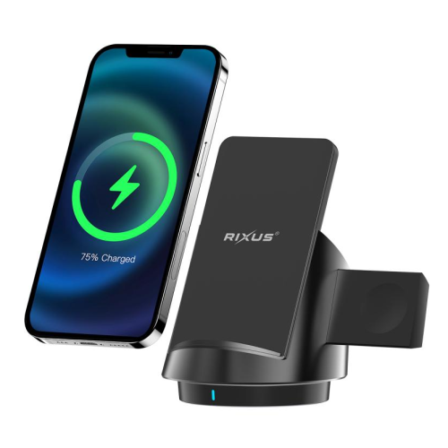 Rixus 3 in 1 Wireless Fast Charger Stand RXWC57 - Black