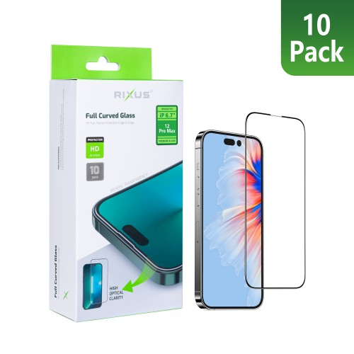 Rixus Clear HD Full Curved Edge Tempered Glass For iPhone 12 Pro Max (10-Pack)