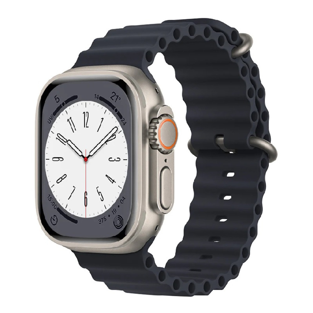 Ocean Breathable Soft Silicone Strap For Apple Watch Series 42/44/45/49mm (Size M/L) - Black