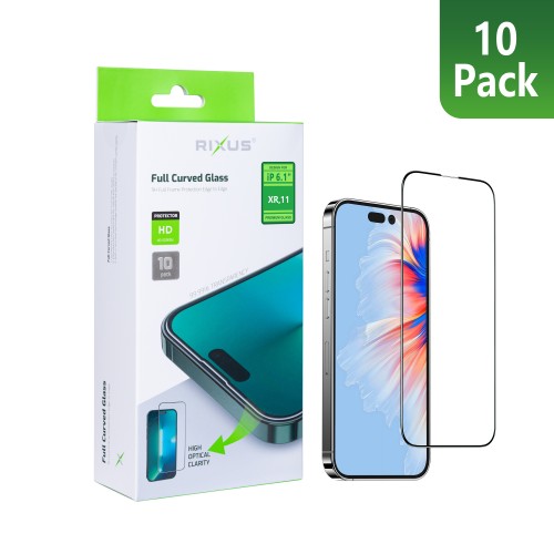Rixus Clear HD Full Curved Edge Tempered Glass For iPhone XR, 11 (10-Pack)